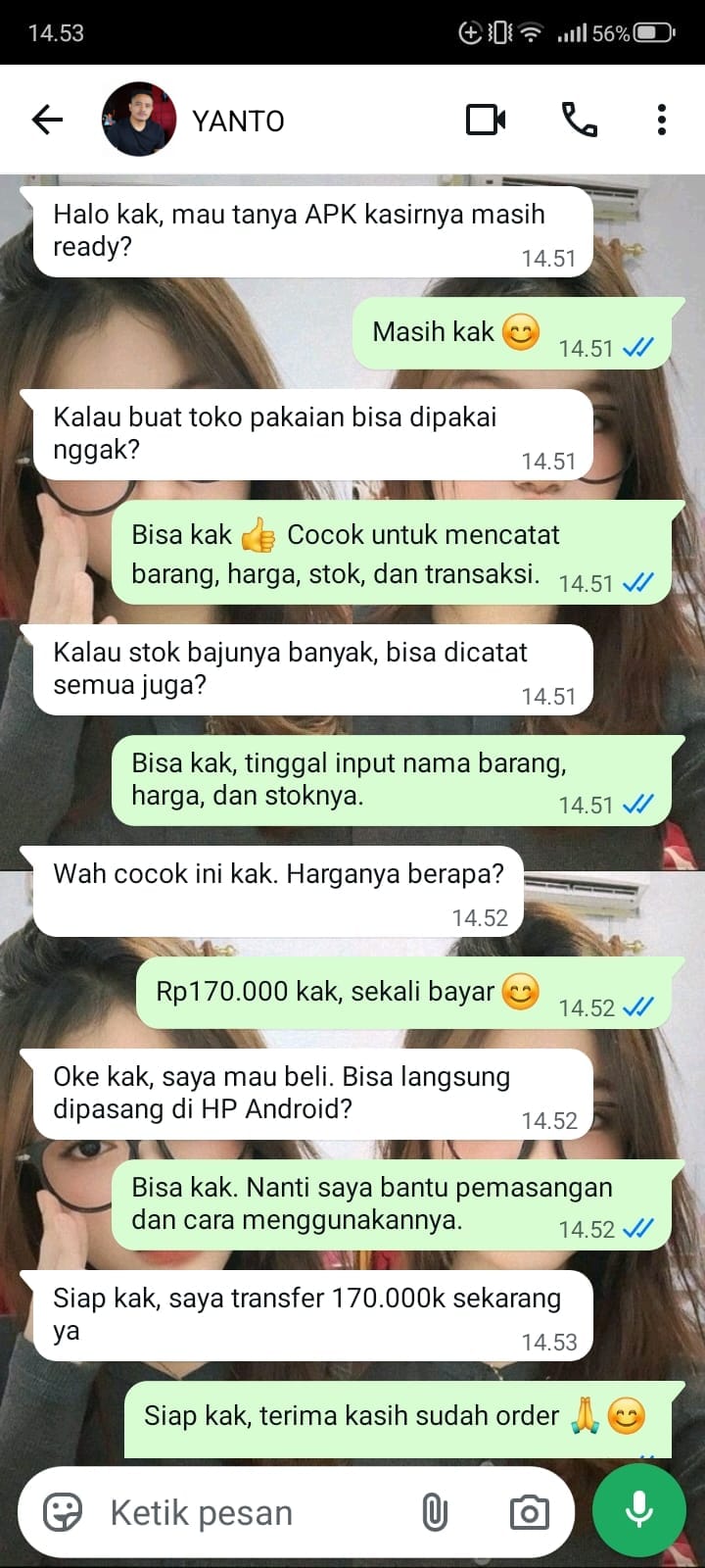 Bukti Chat & Transfer Yanto